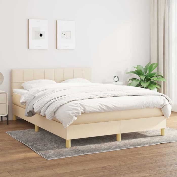 Maison Exclusive - Sommier à lattes de lit avec matelas Crème 140x200 cm Tissu
