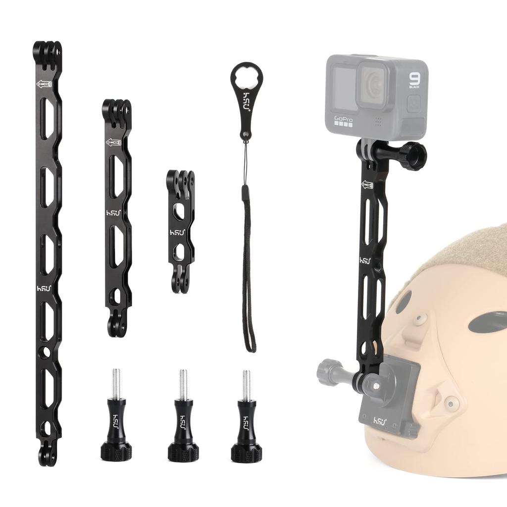 HSU Aluminum GoPro Mount Extension Arm NVG Helmet Mount Metal Pole Mount Helmet Stick Mount Compatible with GoPro Hero and Other Action