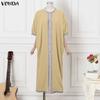VONDA Summer Women Half Batwing Sleeve Patchwork Hem Casual Loose Long Robe Dress