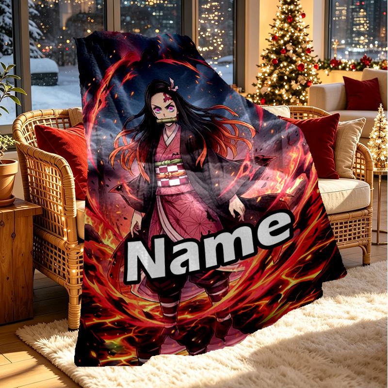 Custom Name Personalized Demon Slayer Print Blanket, Home Decor, Bedroom, Sofa, Camping, Couch, Gifts for Birthday ChristmasEnthusiasts
