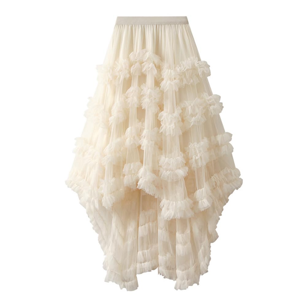 KANO SEIKA Tulle Irregular Flare Plus Elastic High Perfect for Stage and Piano Performances Women's Skirt, Long, Skirt, Lined, A-Line, Size, Waist,