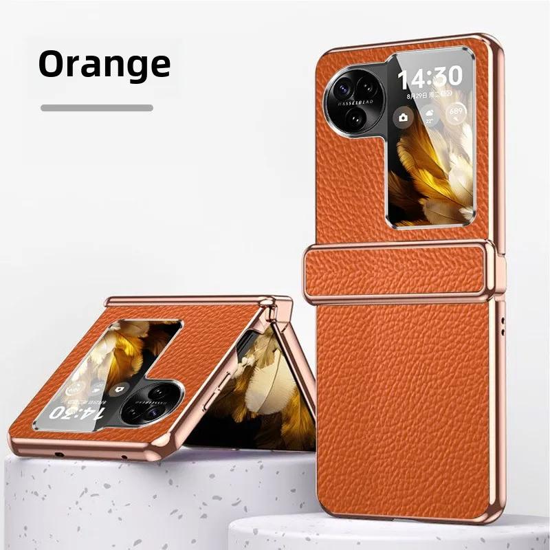 Carcasă de telefon din piele PU cu model litchi cu ramă galvanizată aurie și argintie pentru pentru OPPO Find N2 N3 Flip Husă de protecție pentru balamaua telefonului