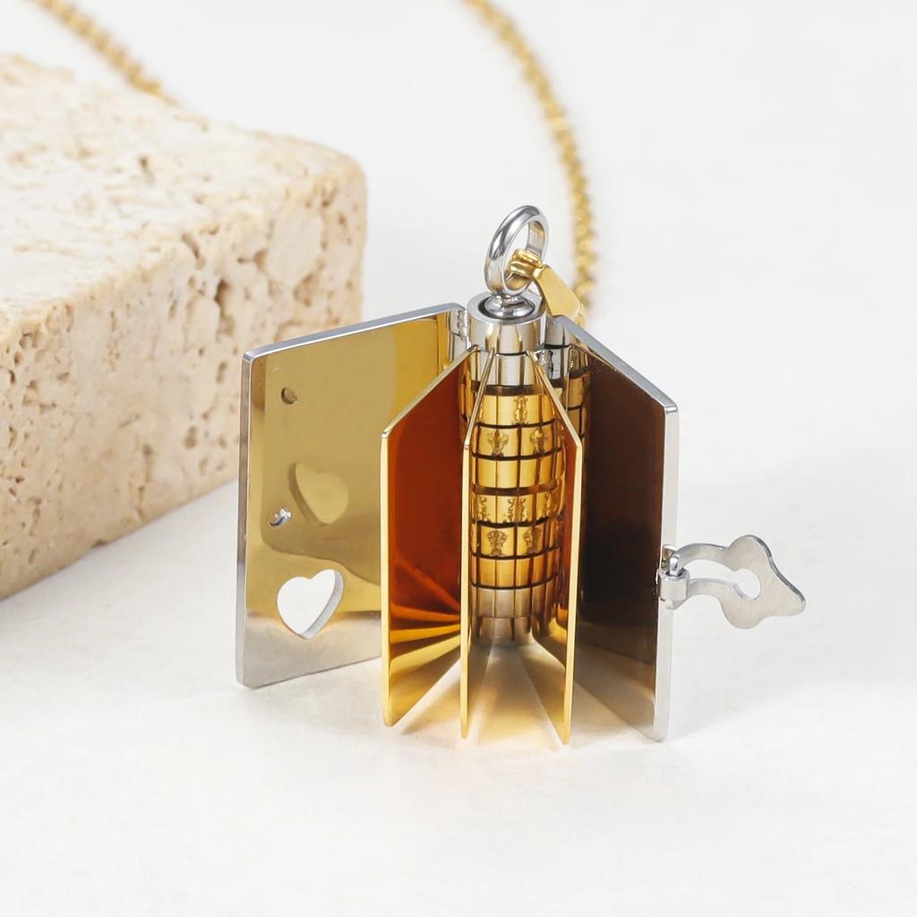 Individuell graviertes 18K Gold Edelstahl Buch Halskette Trendig Personalisiert Hypoallergen Wasserdicht Schmuck Geschenk für Frauen