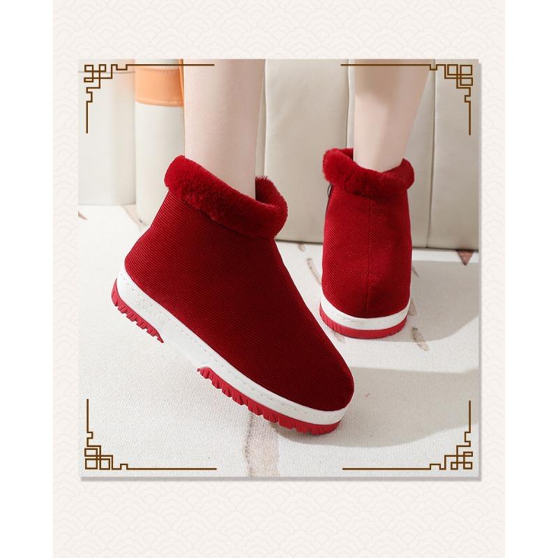 Женские зимние тапочки из хлопка на толстой подошве с каблуком-мешком — фото 7