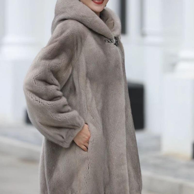 Nerzmantel Damen mittel und lang Winter verdickt ganzer Nerzpelzmantel Nerzvelours verdickt