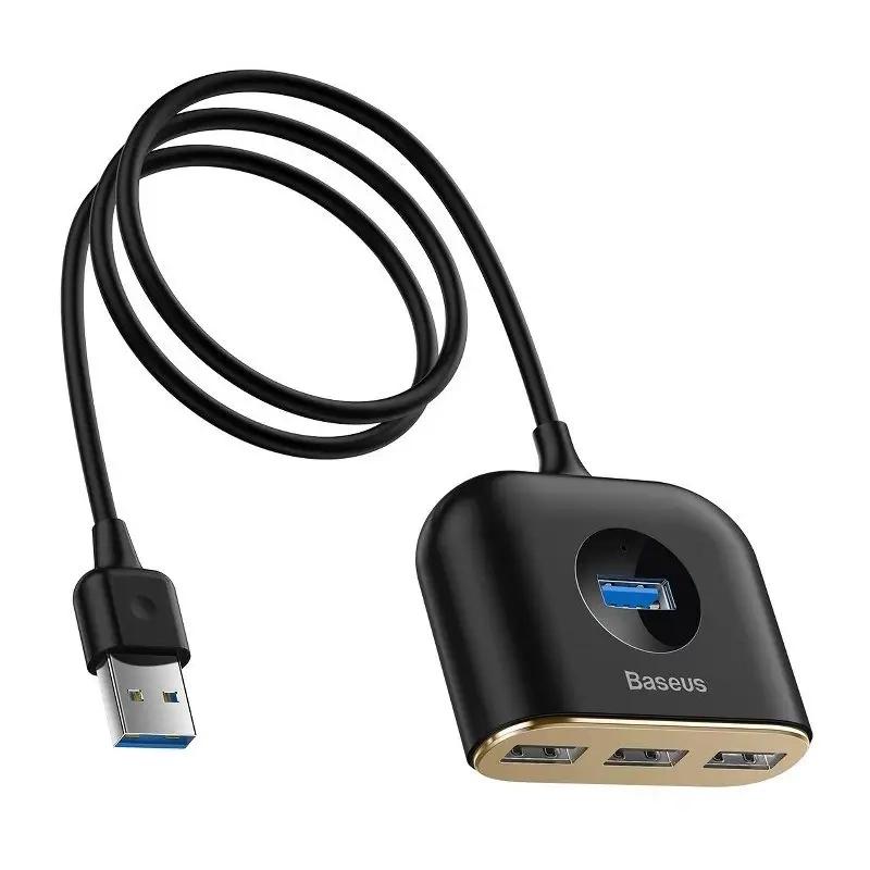 Adapter Usb 4W1 Baseus Square Round, Hub Usb 3.0 Do 1X Usb 3.0 + 3X Usb 2.0, 1M (Black)