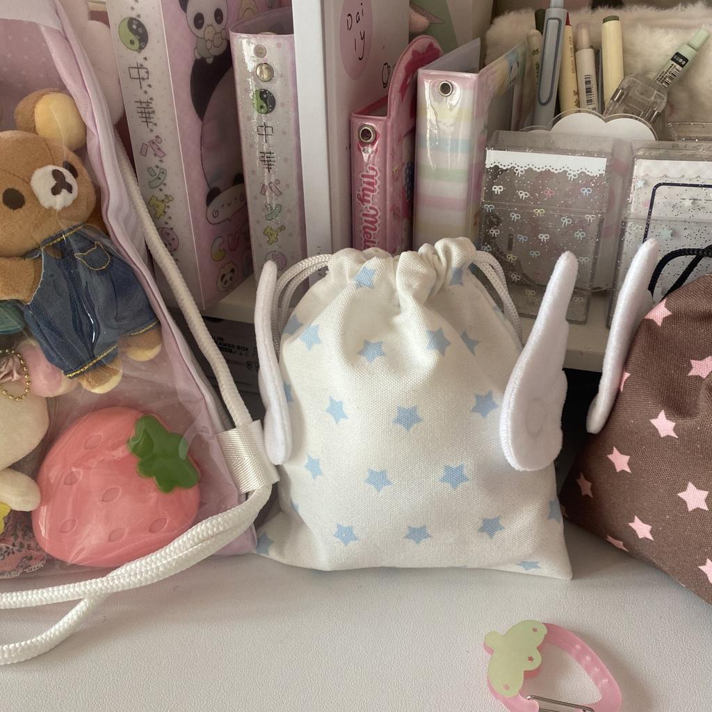 Fashion Portable Bundle Pocket Star Pattern Rope Drawstring Design Cosmetics Bag Canvas Dustproof Stationery Storage Bag