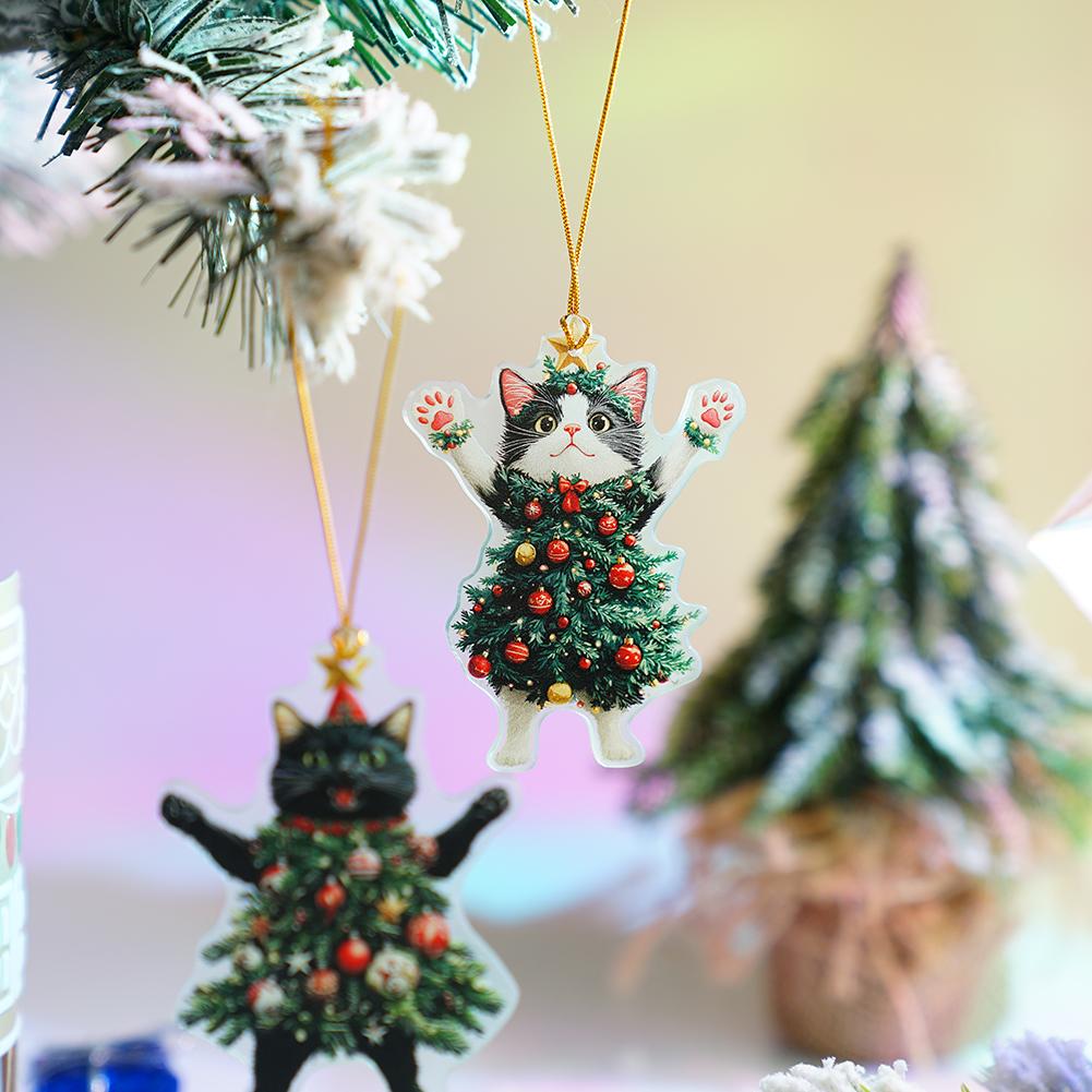 Christmas Tree Hanging Ornaments Acrylic Flat Dogs Cats Car Rearview Mirror Hangings Pendant Xmas Party Decorations 2D Printing