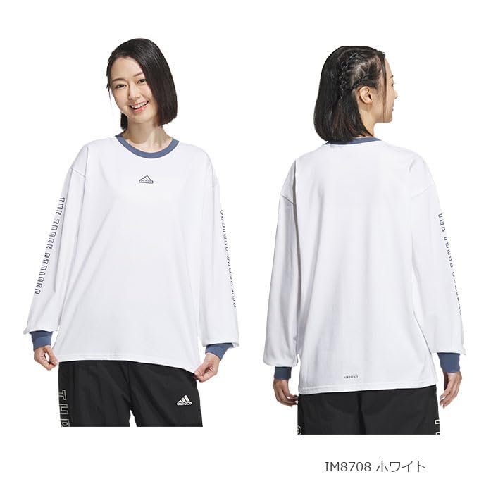 Adidas Long Sleeve Wording Loose Fit Single Jersey Tunic JSY07 White T-Shirt Women's (IM8708) J/XL