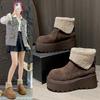 Flip snow boots women's winter height and thinness thick-soled velvet cotton shoes Yadan wind sweet solid color tide