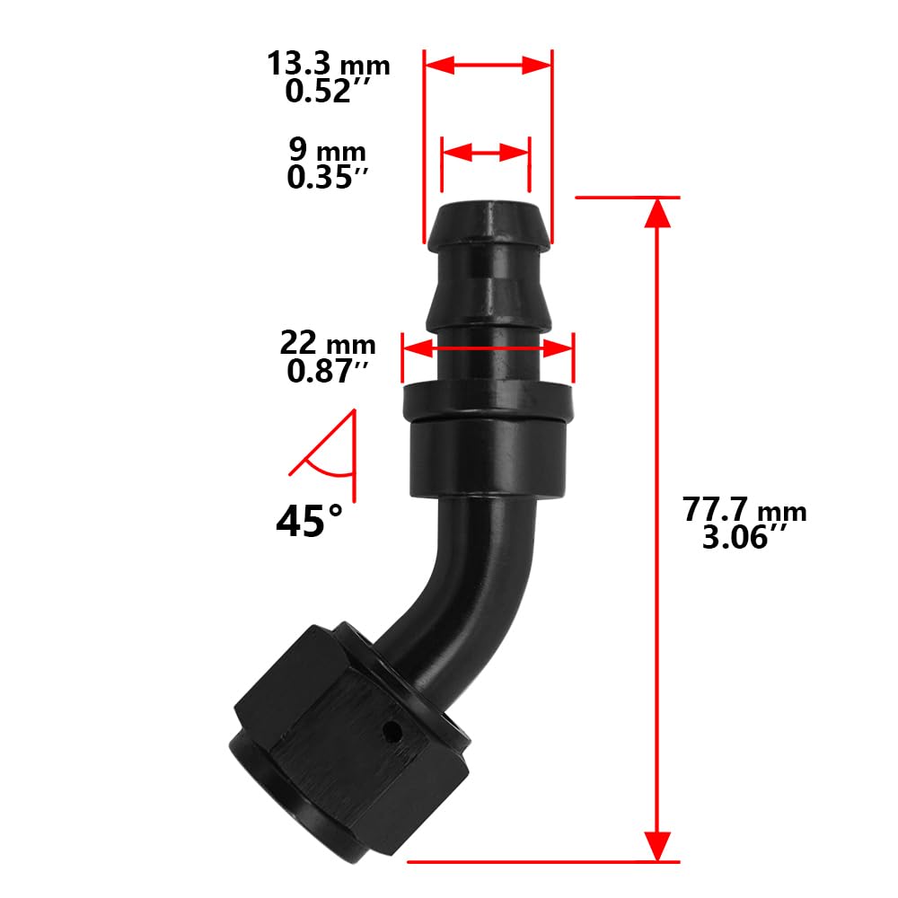 ZHSYMX 8AN 45 Degree Push Lock Hose Fitting and Hose Clamp End Black Rubber