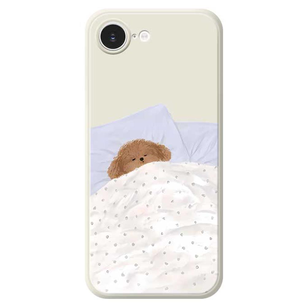 For iPhone 16e Case Cute Sleeping Dog Pattern Printing Straight Edge TPU Phone Back Cover