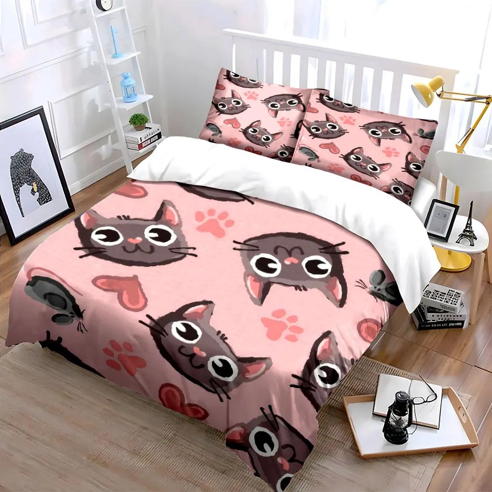 Cat Pattern Decorative Set Soft Comfortable Duvet Cover Bedding Set Included 1*Duvet Cover & 2*Pillowcases Gift