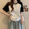 Tričko s krátkým rukávem Dámské Vintage Harajuku Šedý svetr Mikiny Tenký top s kulatým výstřihem Retro Patchworková trička