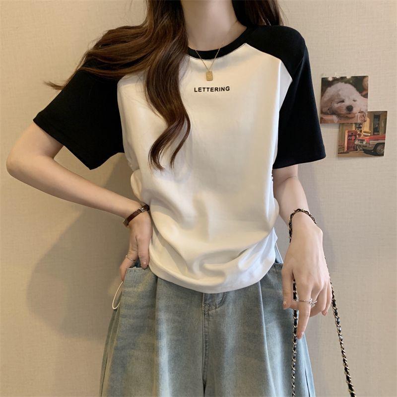 Tričko s krátkým rukávem Dámské Vintage Harajuku Šedý svetr Mikiny Tenký top s kulatým výstřihem Retro Patchworková trička