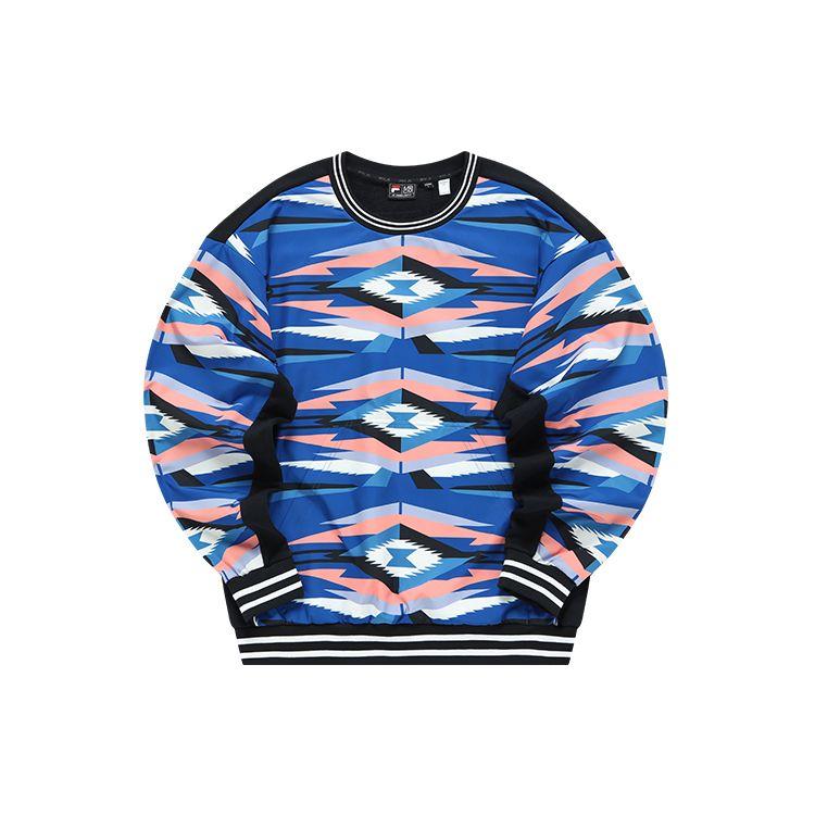Fila Fusion X Marcelo Burlon County Of Milan Printed Color Block Loose Fit Crewneck Sweatshirt Men sweatshirt Black T11M148201F-BK