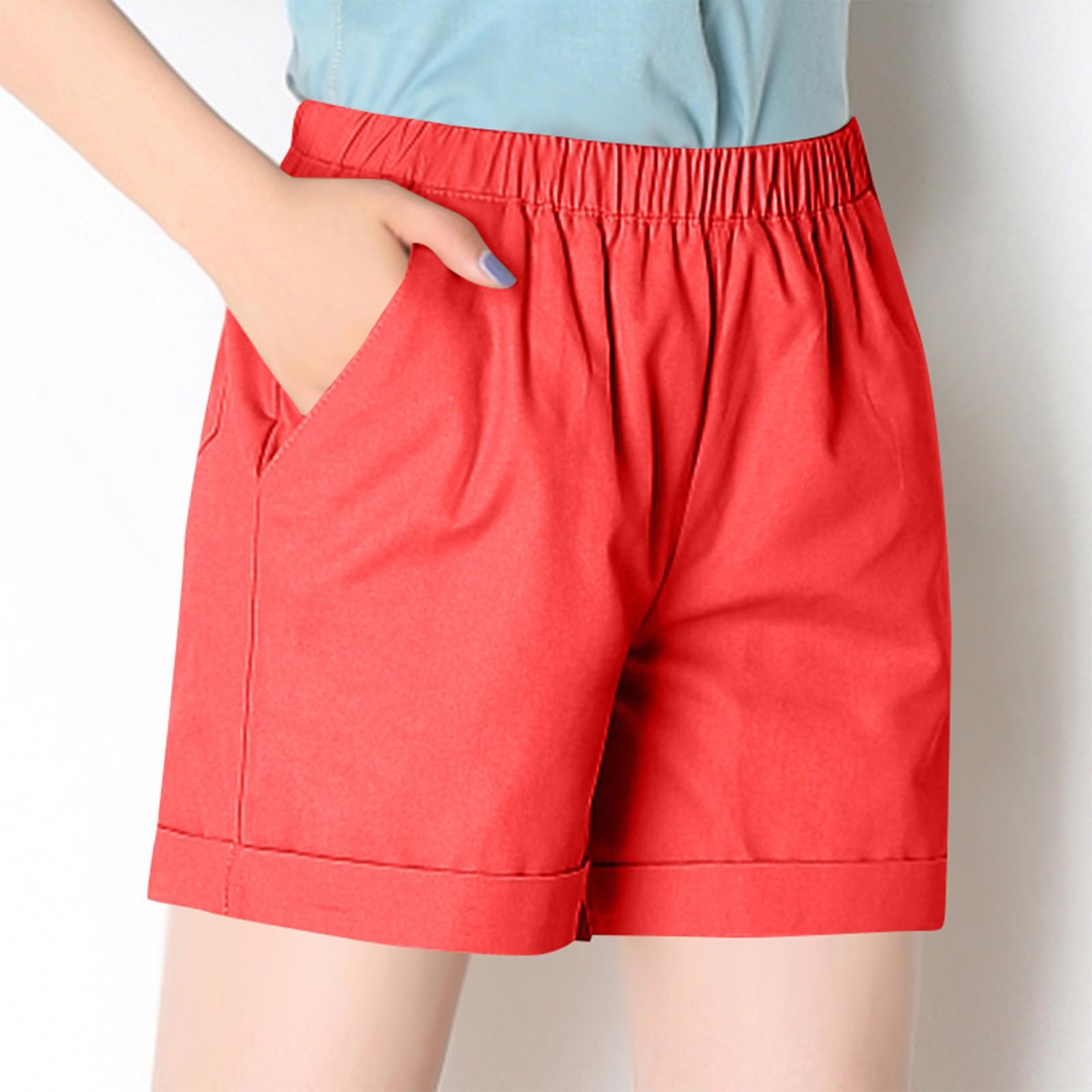 

Женские модные летние шорты с карманами и высокой талией, повседневные брюки XL арбуз красный