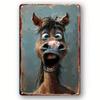 Vintage Metal Sign Funny Horse Face Wall Decor Waterproof Easy Mount Indoor Outdoor