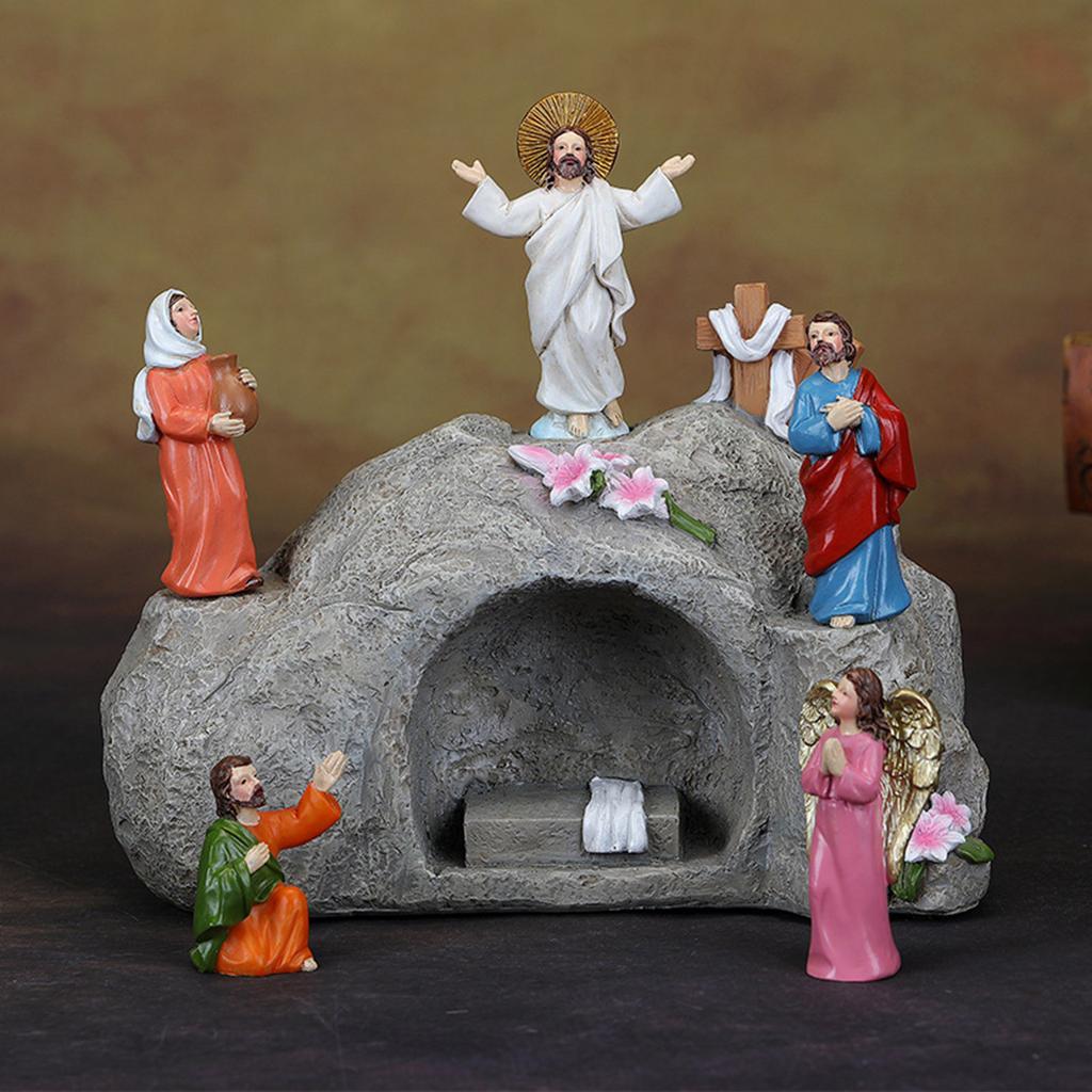 Resins LED Light Resurrection Scene Miniatures Figurines Set Detailed Figures for Easters Tabletop Decoration Ornaments
