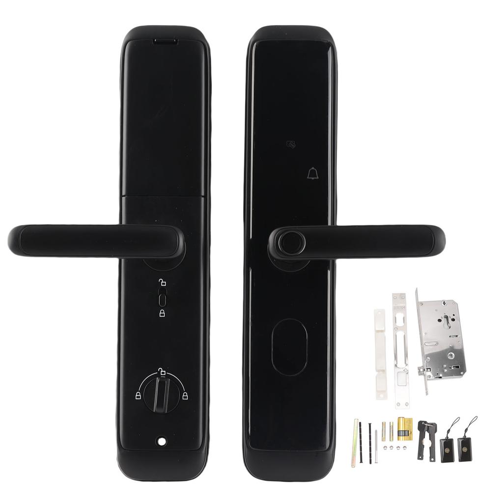 Smart Fingerprint Door Lock Bluetooth Password for Tuya APP Control Door Lock with Keys for Apartment Hotel 6V Black