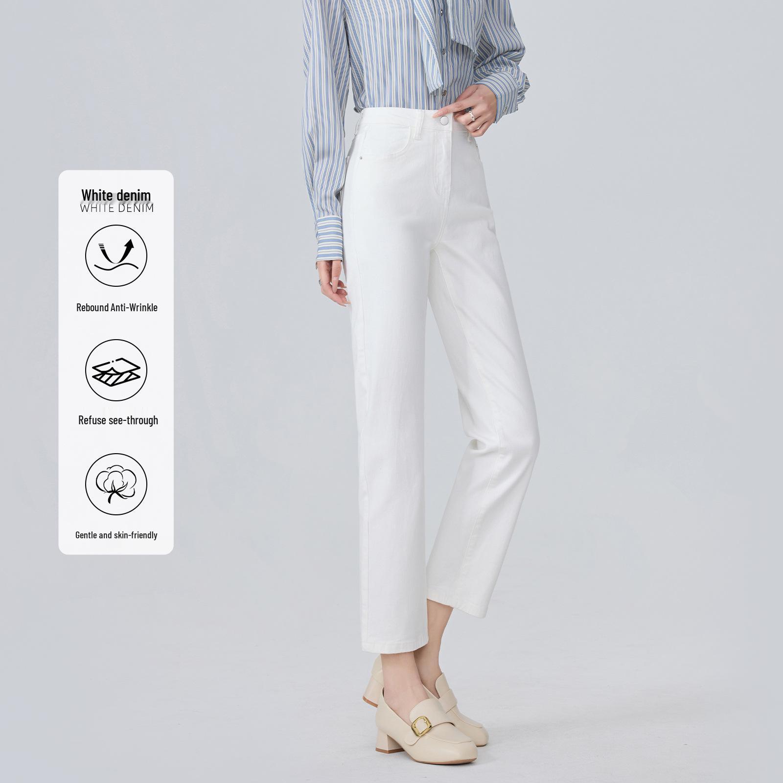 

2025 Women s High Waist White Denim Slim Fit Cropped Jeans for Autumn 32 (Weight 146-155 lbs)