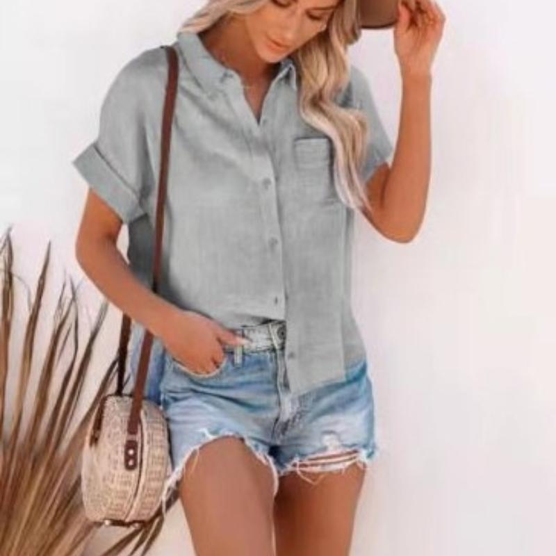 Letní bavlněná lněná košile Dámské topy s krátkým rukávem Dámské elegantní halenky Letní košile s krátkým rukávem pro ženy Neformální košile