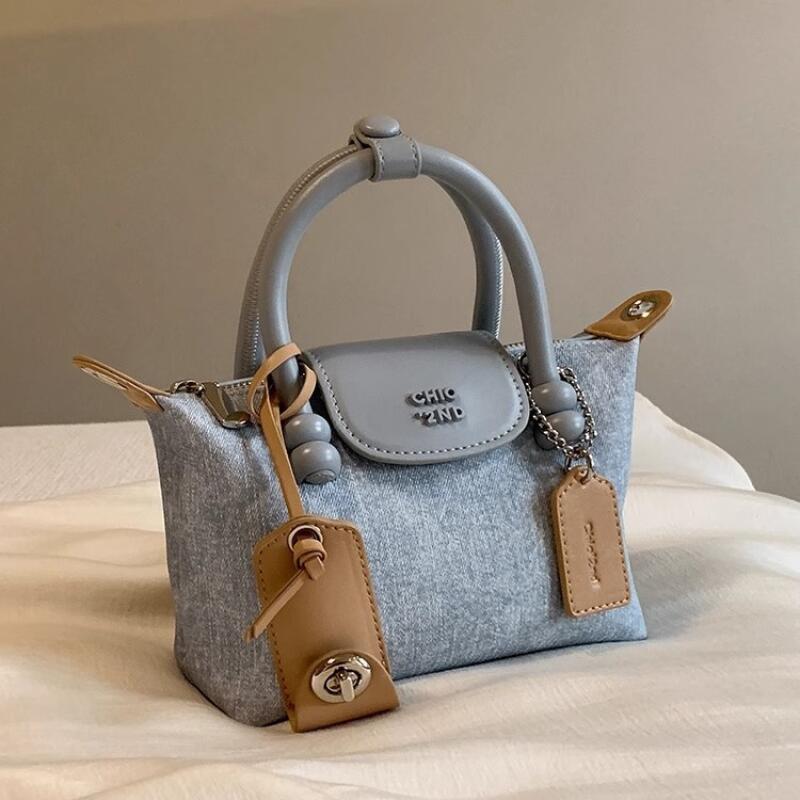 High-quality Denim Canvas Shoulder Bags Simple Crossbody Bags for Women Fashionable Blue Handheld Tote Bags Female Handbags