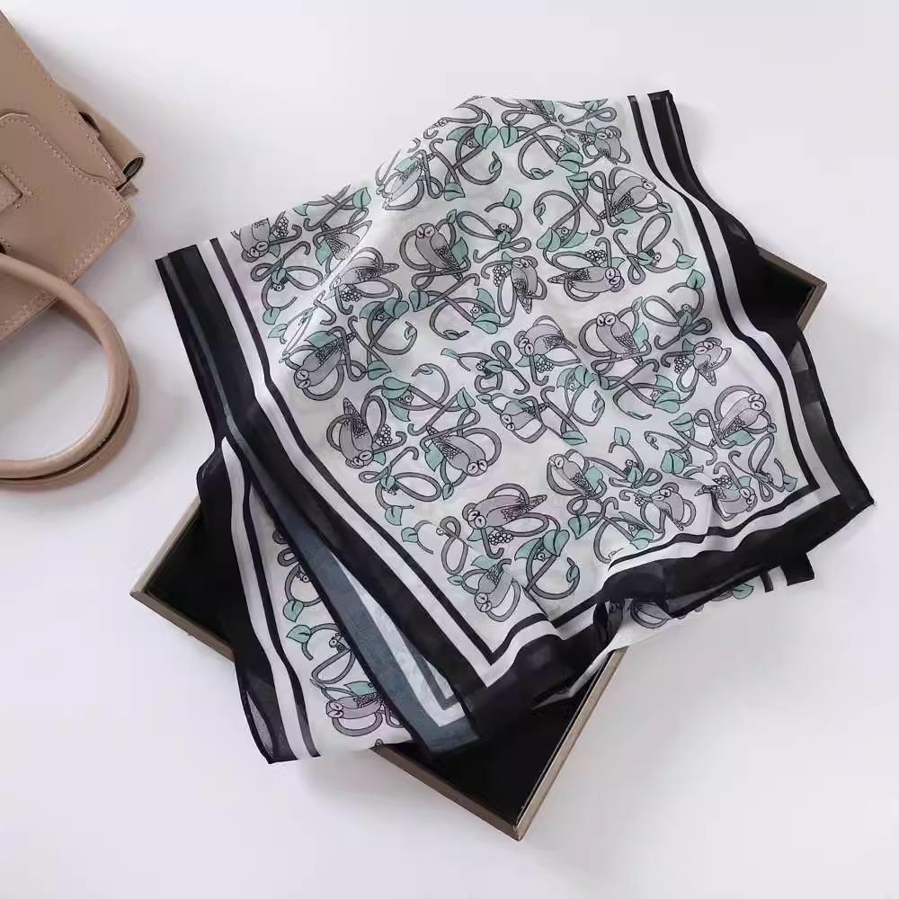 Fashion new long silk scarf women's Korean version line printing simulation silk medium length thin scarf sunscreen shawl