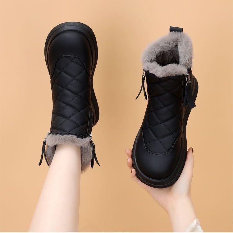 

Popular velvet thickened waterproof snow boots women s boots 2025 autumn and winter new short boots thick-soled versatile cotton shoes 35 чёрный