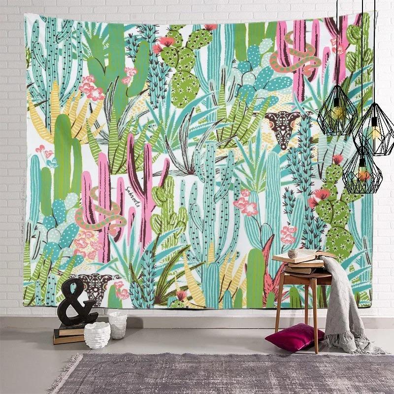 Nordic Home Fabric Plant Tapestry Wall Hanging Retro Tropical Plant Cactus Wall Hanging Art Painting Background Decoration