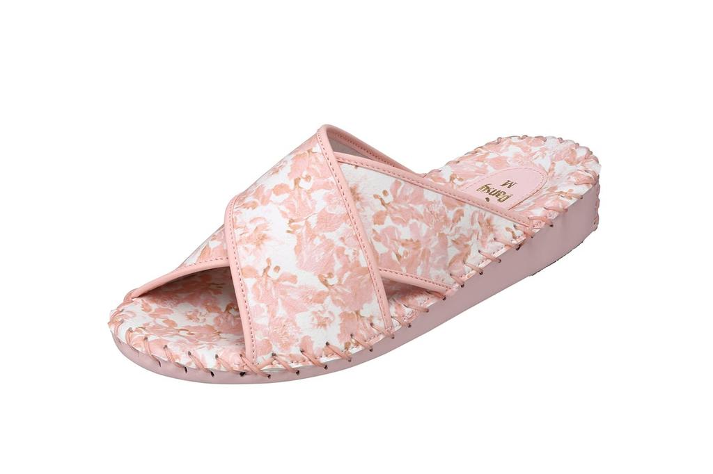 Pansy 9304 Women's Hand-Knitted Indoor Slippers with a Floral Print, Size Small, Pink