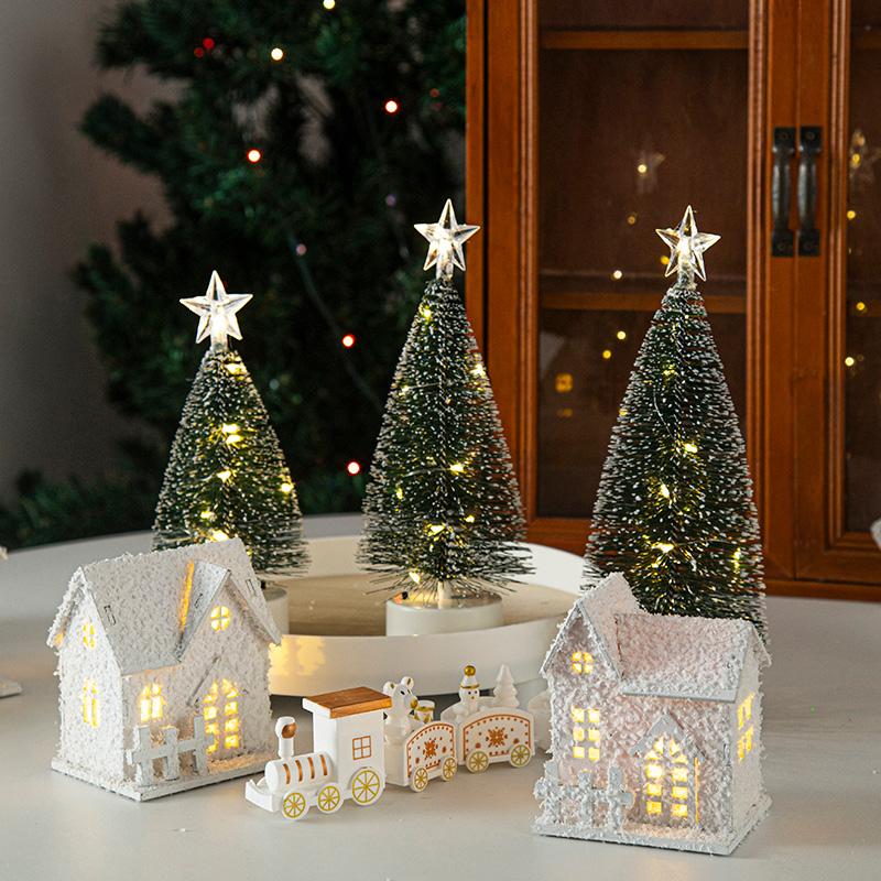 Christmas Glowing Snow House Desk Ornament Christmas Gift 2026 Glowing in The Dark Xams Tree Train Ornament Home Decor