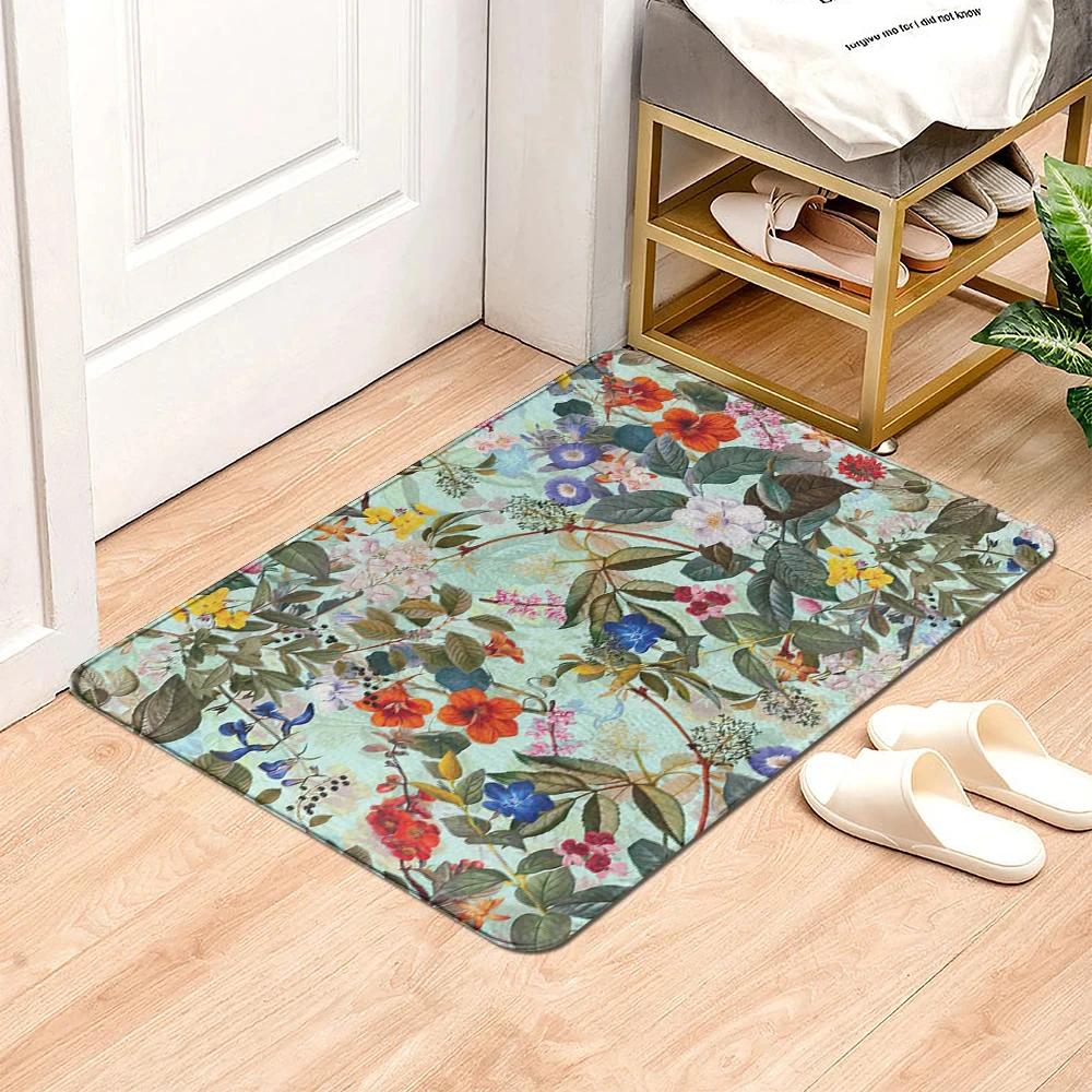 Beautiful Flowers Entrance Door Floor Mat Door Mat Non-Slip Foot Pad Home Welcome Carpet for Hallway Bath Kitchen Doormat