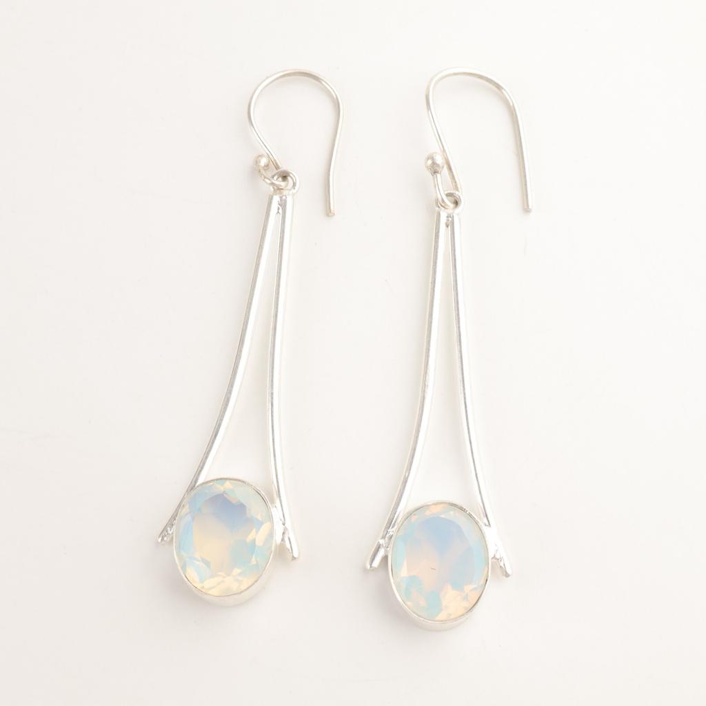 Milky Opal Stone Sterling Silver Boho Dangle Drop Elegant Hook Earrings Jewelry EE-136-14