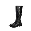 But Knee Leather Boots, Thick-soled Medium Boots, Plus Fat Large-size Women's Boots, Two Versatile Knight Boots, New Winter Models