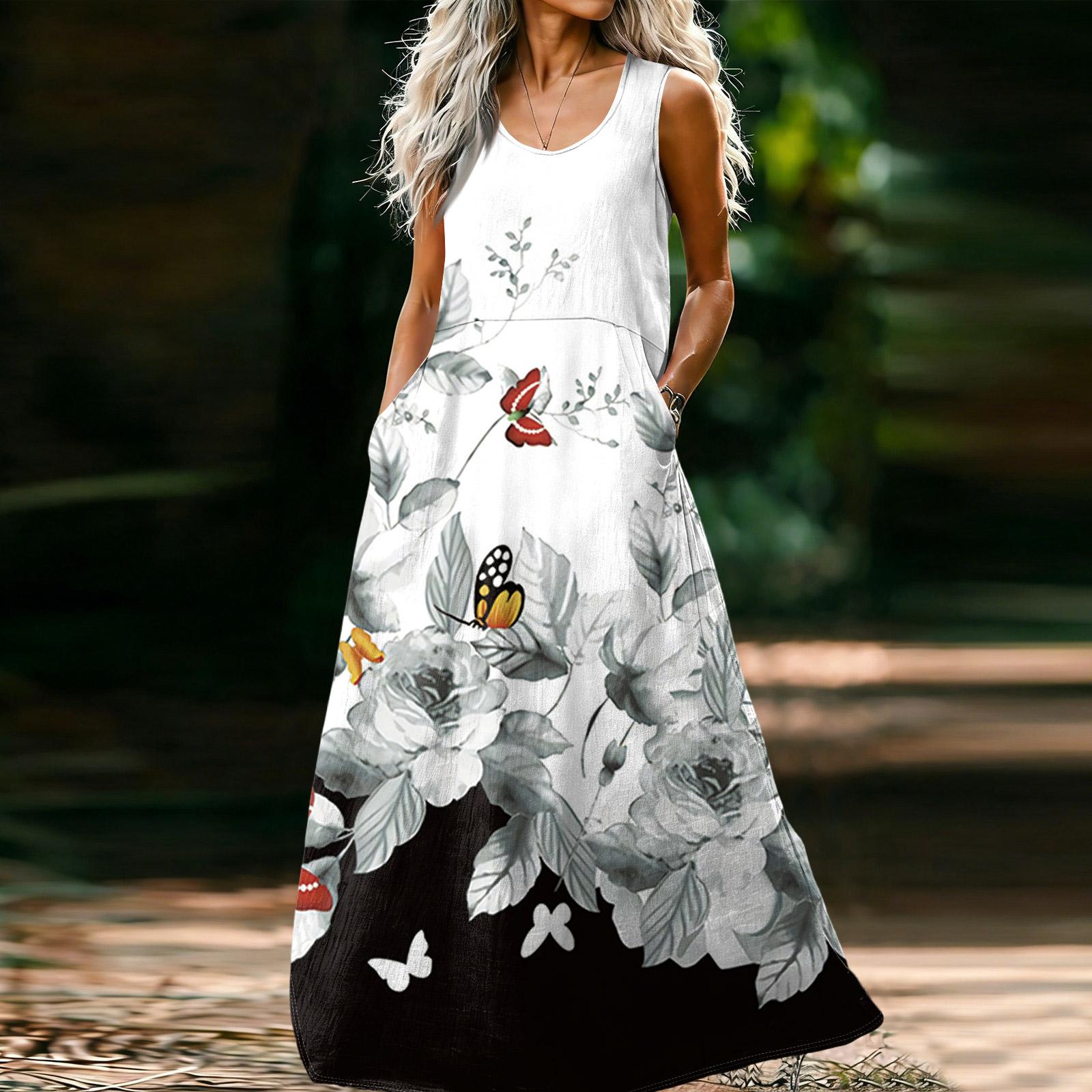 

Жіноча повсякденна модна сукня без рукавів з U-подібним вирізом XL білий