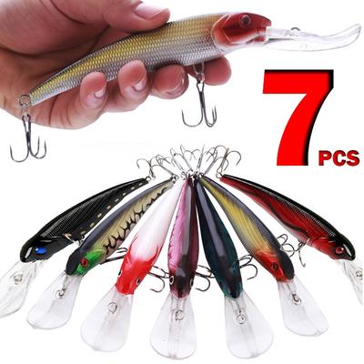 Fishing Bait 7Pcs Popper Lures 3D Eyes Bass Fishing Baits Sharp Hooks Minnow Lure -Sougayilang
