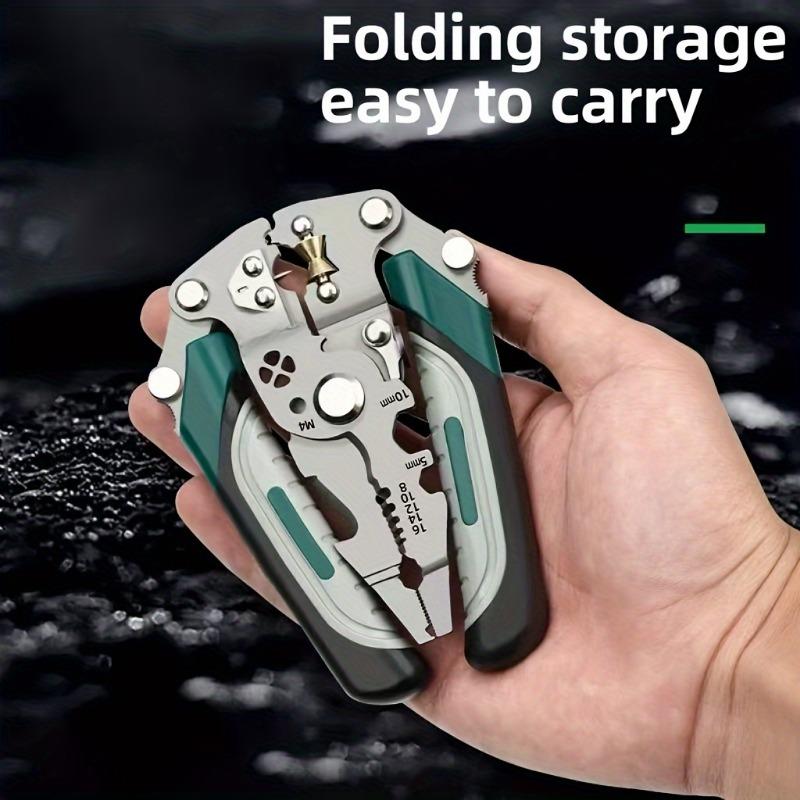 Collapsible Wire Stripper Pliers Chrome Vanadium Steel Multi Tool for Crimping Cutting Wrenching Outdoor Work Foldable Design