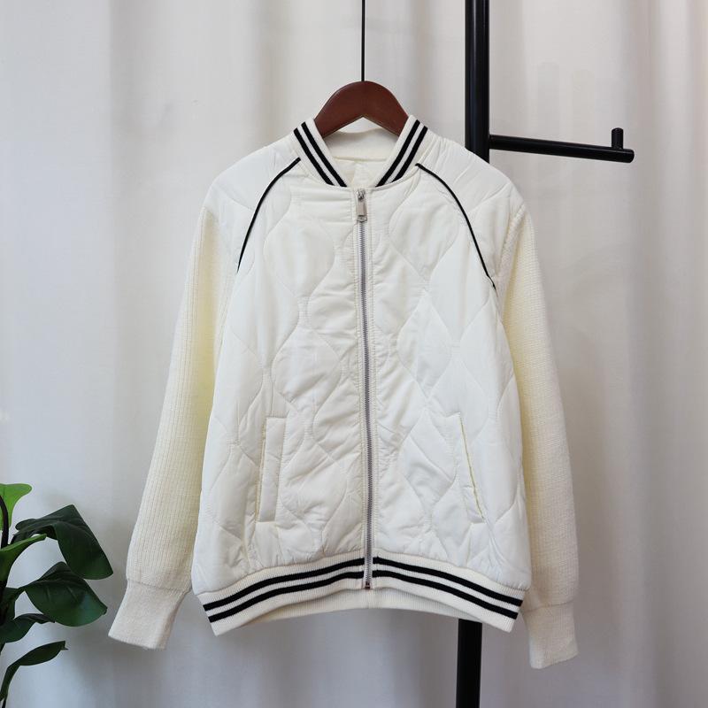 Autumn and winter new contrasting color zipper splicing cotton clothes knitted cardigan loose casual versatile sweater jacket women