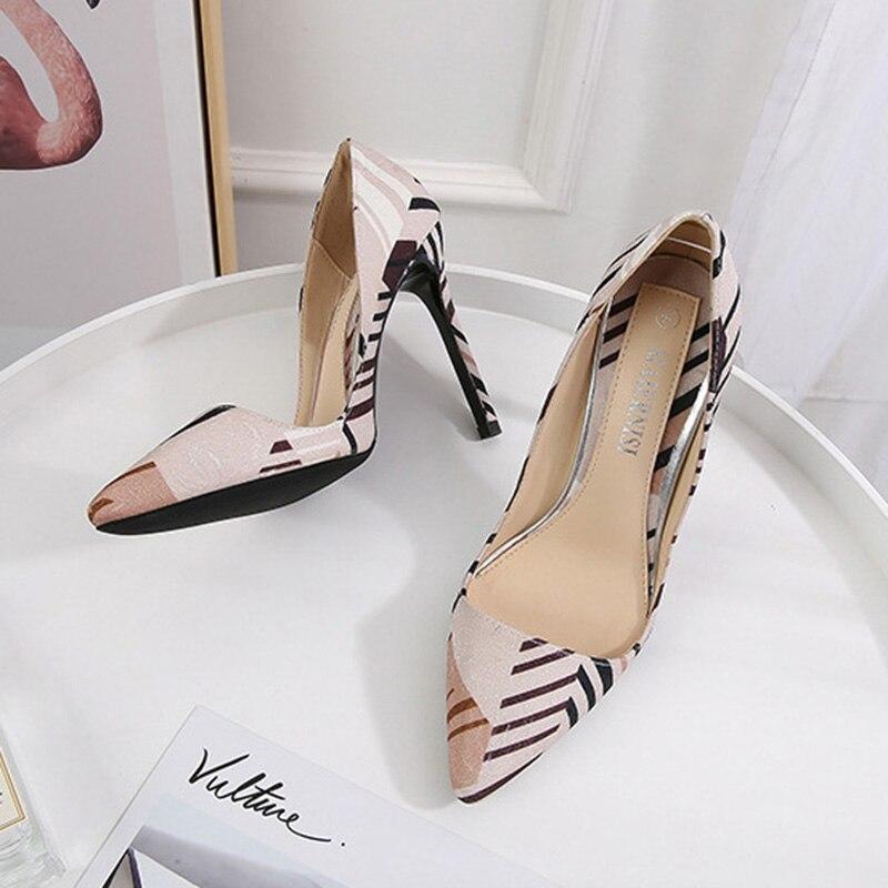 Sapatos femininos stiletto bico fino bomba colorblock cetim sexy banquete salto 11 cm WZ