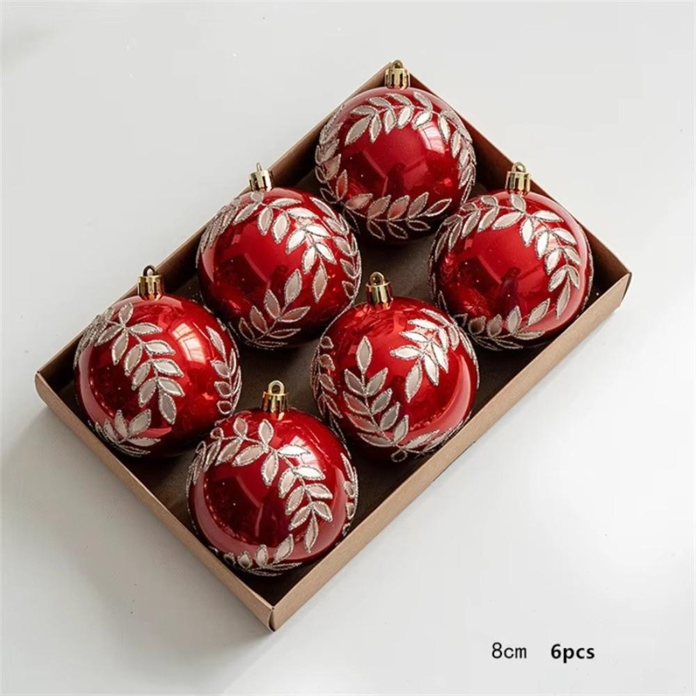 6pcs/set Pearlescent Christmas Ball WillowLeaf Design Transparent Sequin Hanging Ball Decoration PVC Material Handmade