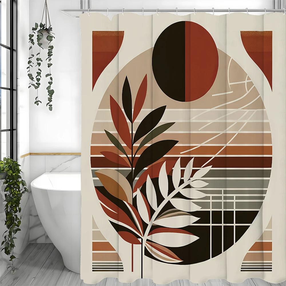 Modern Simple Sun Leaf Shower Curtain, Bathroom Decorative Shower Curtain, Waterproof Shower Curtain with Hooks