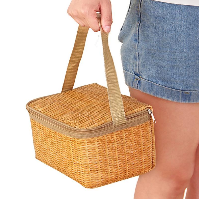 Strohgewebte wasserdichte, isolierte Thermo-Bento-Lunch-Einkaufstasche, Reise-Picknickbox