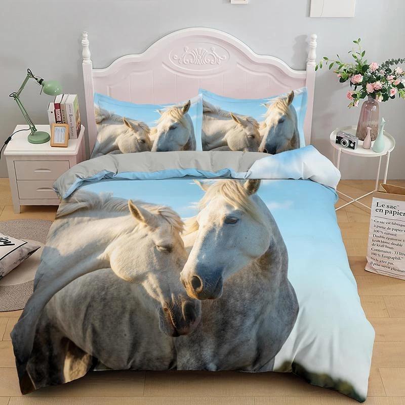 Horse Bedding Sets Single Double Queen King Size Quilt Duvet Cover Set with Pillowcase Animal 2/3pcs Polyester Comforter Cover