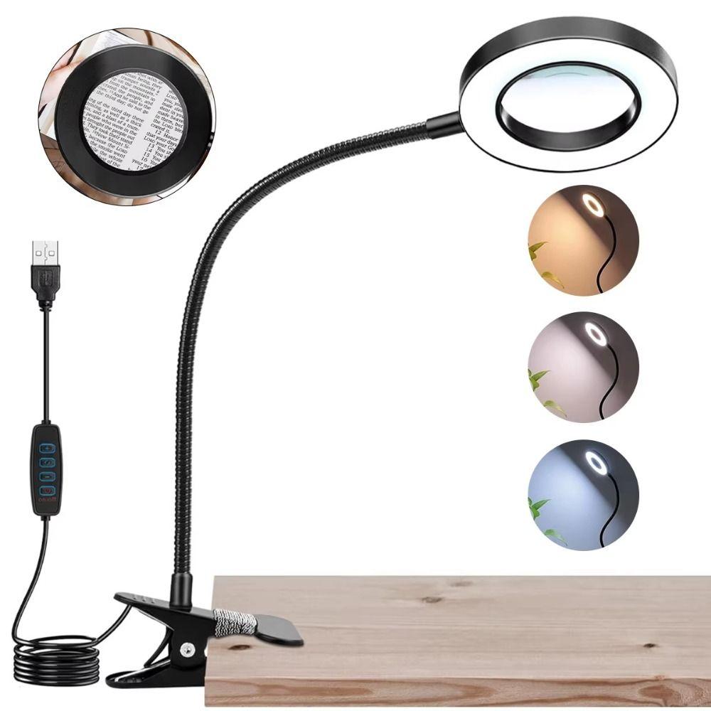 Adjustable Levels LED Magnifying Glass Lamp 5X Magnification Clip On Desk Lamp  Tattoo Art