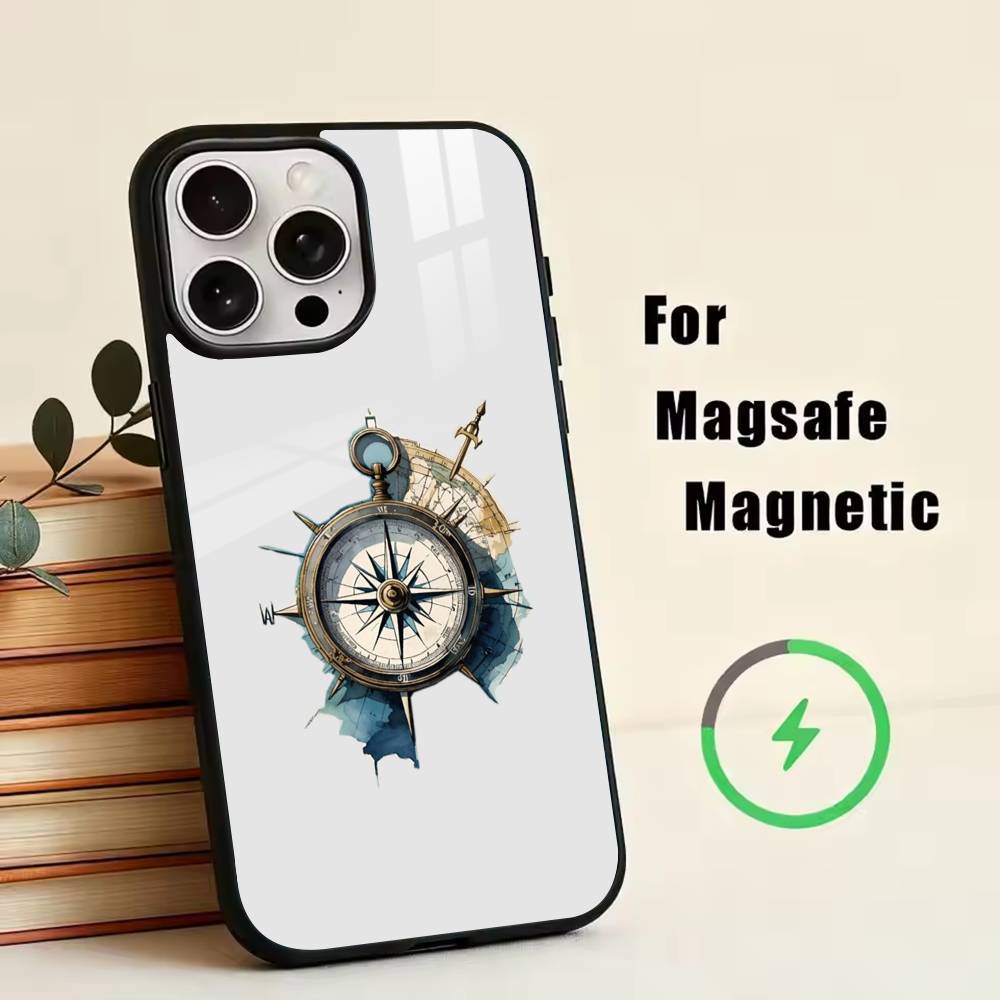 Vintage Nautical Compass  Phone Case For iPhone17,16,15,14,13,12,11 Plus,Pro Magnetic with Magsafe Wireless Charging