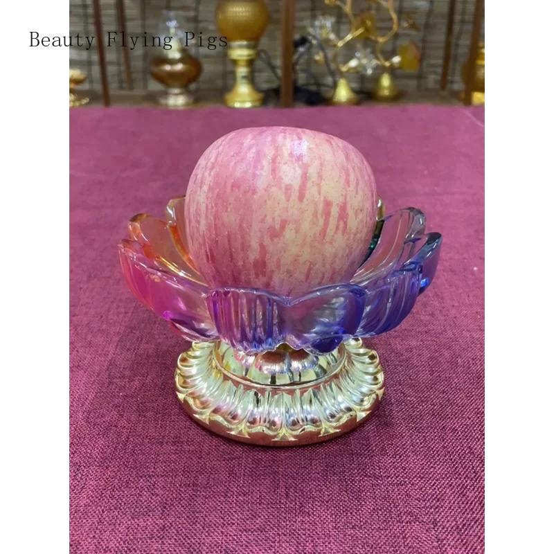 1PCS Glass Alloy Lotus Flower Fruit Tray for Household Use Buddha High Foot Fruit Tray Living Room Decoration Feng Shui Ornament