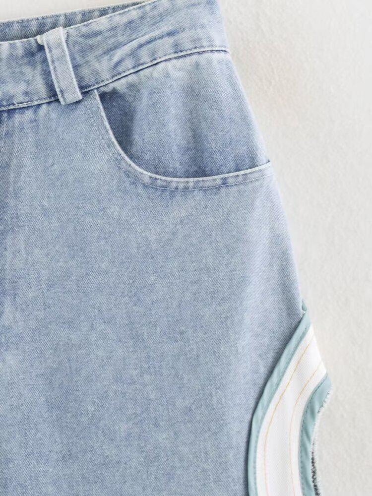 2026 Summer European & American Style High-Waist Cutout Denim Straight-Leg Pants