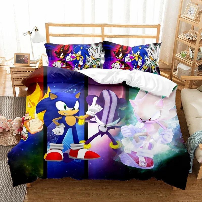Duvet Cover Pillowcase Cartoon Movie H-Hedgehog S-SonicES 2/3 Piece Bedding Sets Twin Queen King Size Kids Adult 2/3piece Set