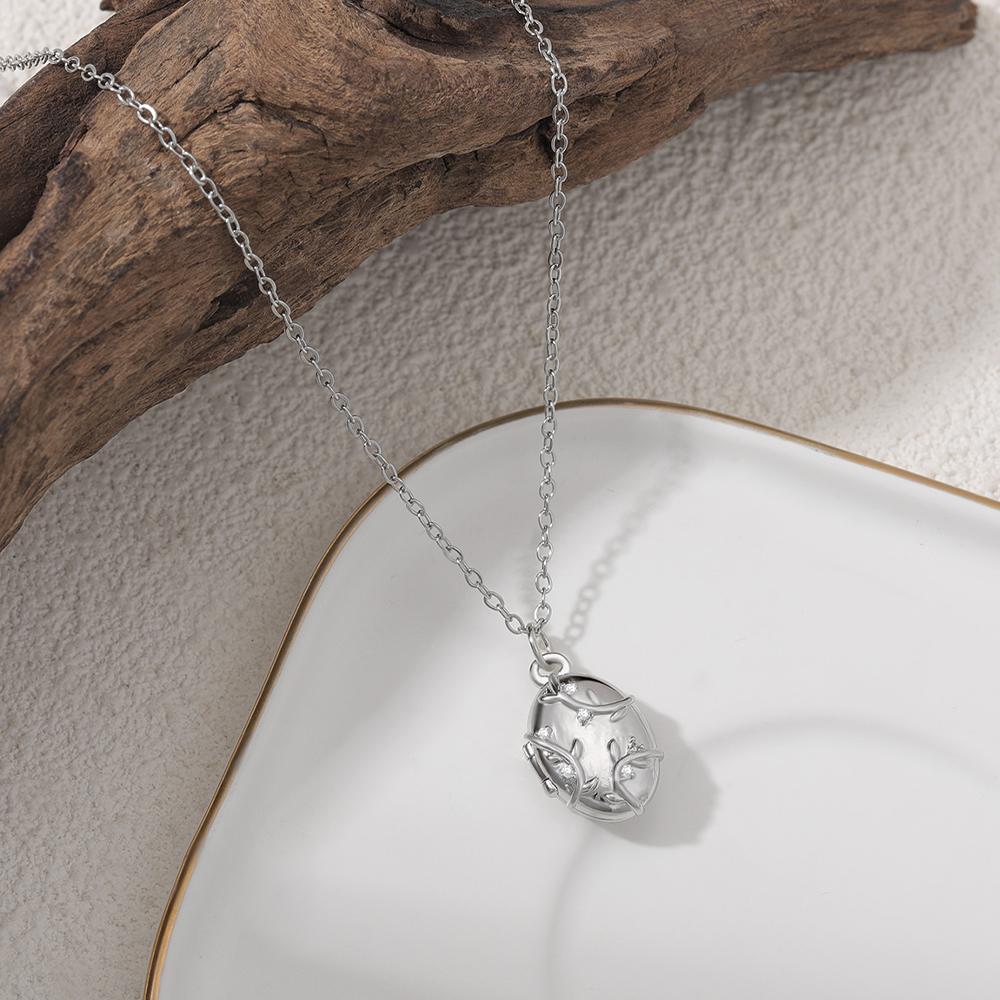 Fashion Vine Leaf CZ Zircon Oval Pendant Open Photo Frame Necklace for Women 18k Gold Plated Chain Trendy Charm Jewelry